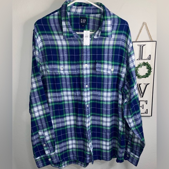 GAP 100% COTTON PLAID LONG SLEEVE BUTTON DOWN COLLARED SHIRT - Picture 1 of 6